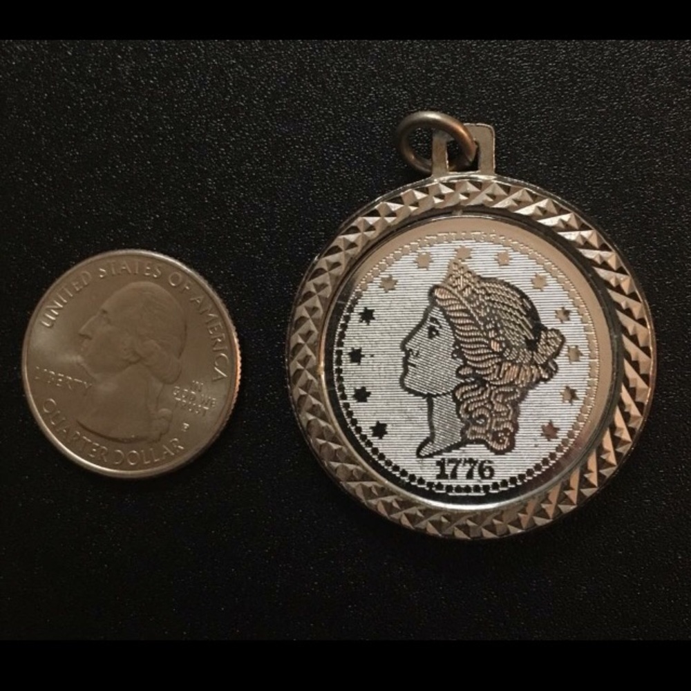 Vintage Silver Tone “1776” Coin Style Pendent